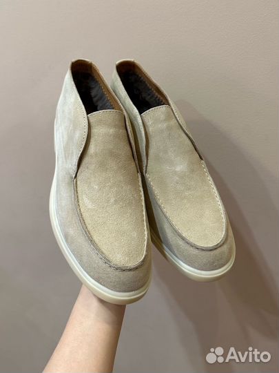 Лоферы зимние женские замшевые натуральный мех