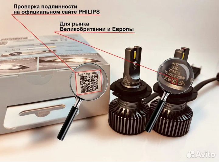 Лампы H7 LED Philips Ultinon Pro3022