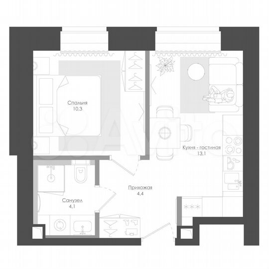 1-к. квартира, 35,6 м², 12/39 эт.