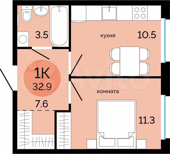 2-к. квартира, 32,9 м², 2/17 эт.