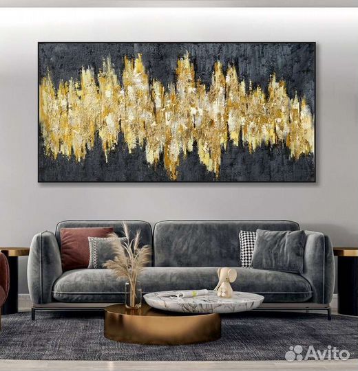 Картина маслом черное сусальное золото