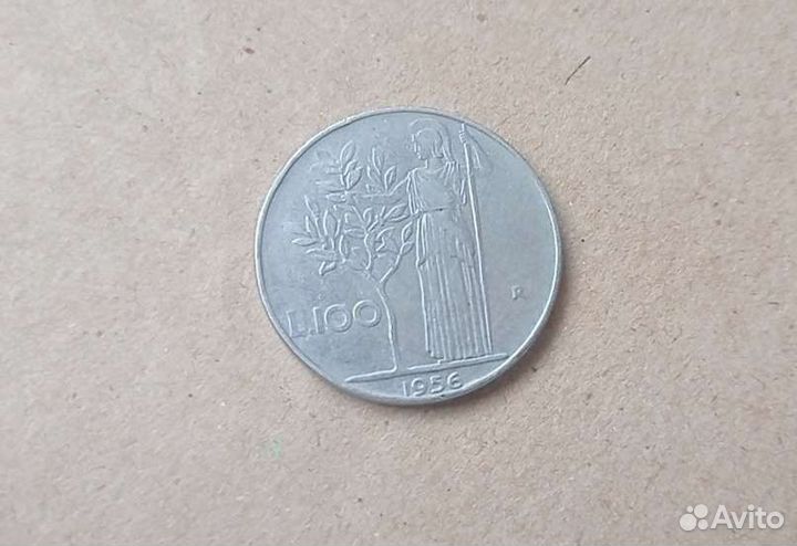 Монета 100 лир 1956 г