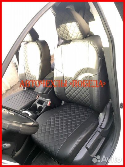 Чехлы Nissan Qashqai 2 из экокожи чёрные Ромб