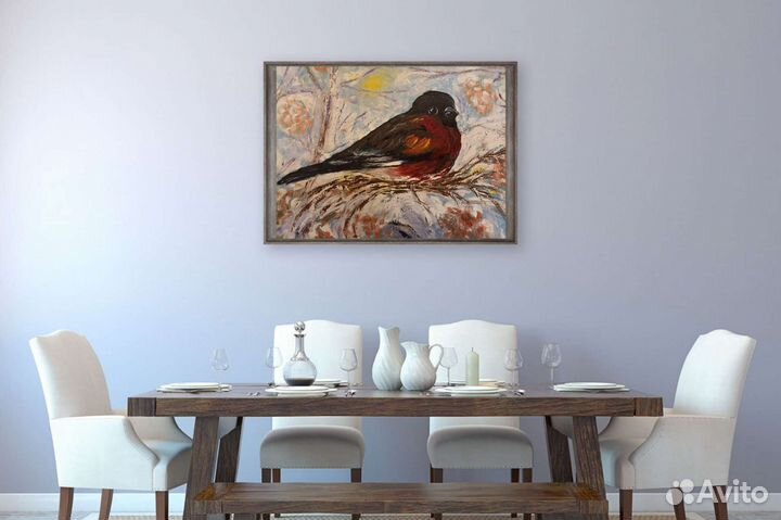 Картина маслом на холсте Снегирь