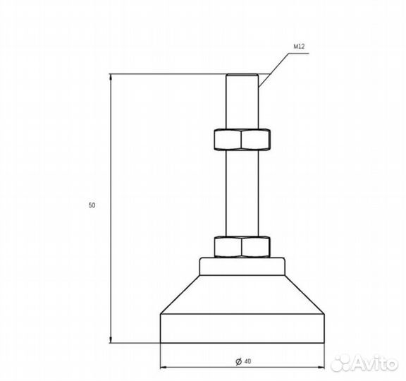 Опора регулируемая винтовая D40 М12х50 мм