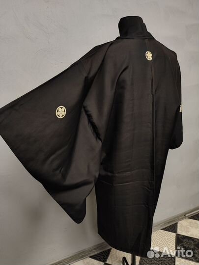 Чёрное гербовое хаори, винтаж, шелк