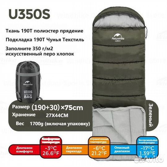 Спальный мешок Naturehike U250 U350S