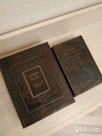 Шкатулки в форме книг, дерево, ткань, декор