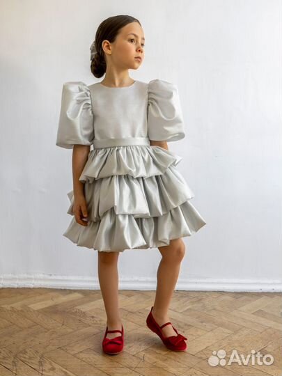 Платье Роскошь с Детства: белое серебро 122-152 см