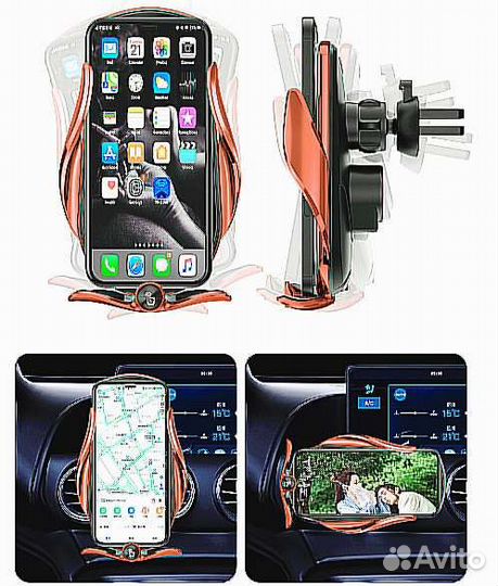 Держатель для телефона в машину Qi быстрая зарядка