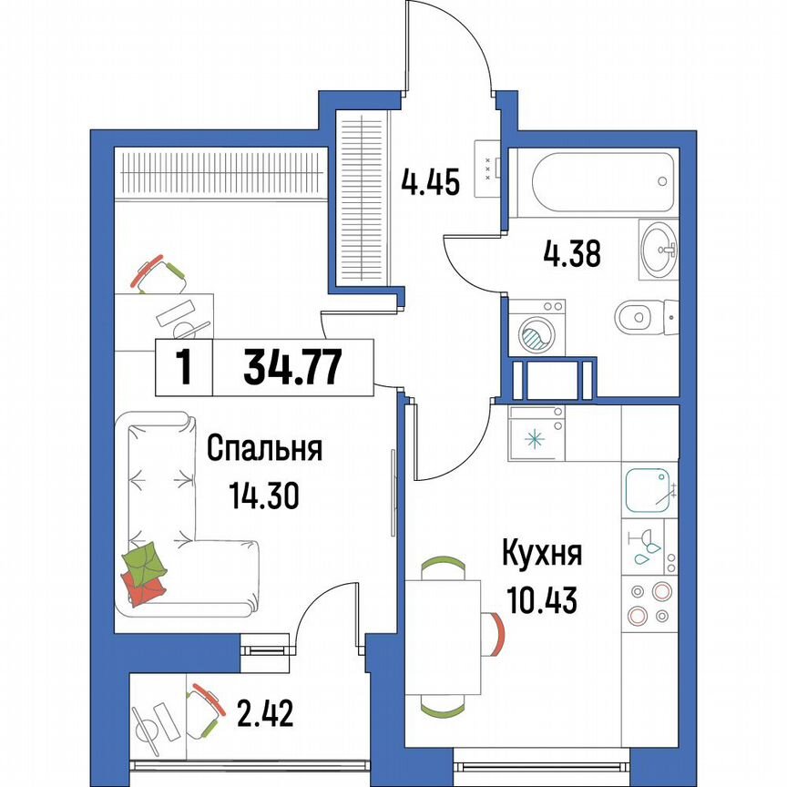 1-к. квартира, 34,8 м², 14/16 эт.