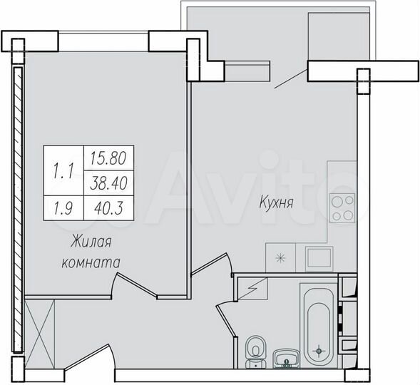 1-к. квартира, 40,3 м², 6/10 эт.
