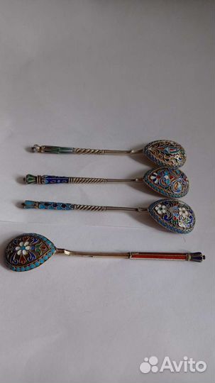 Царские ложки,серебро+пять эмалей, 84 пробы