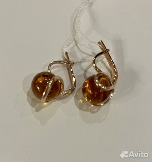 Новые серьги(натуральный янтарь,серебро (позолота)