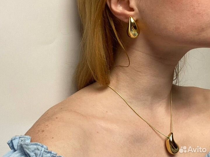 Комплект золотой капля новый под Bottega Veneta