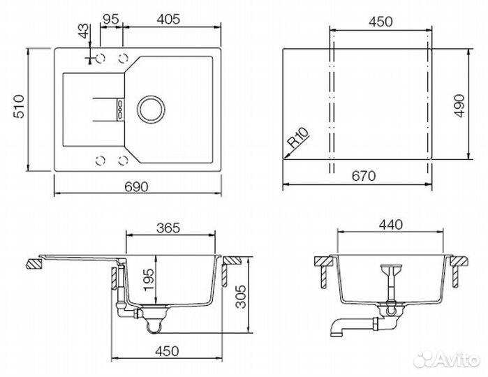Мойка кухонная Schock Manhattan 45D саббиа (с клап