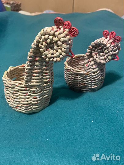 Корзинки, подносы из бумажной лозы, плетеные