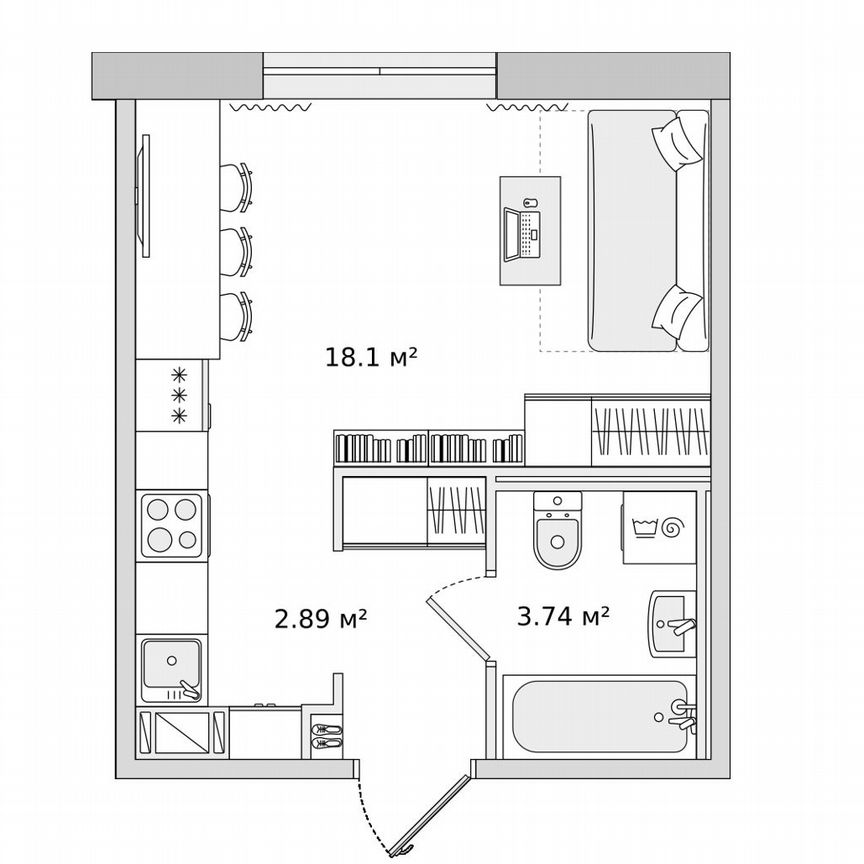 Квартира-студия, 24,6 м², 2/15 эт.