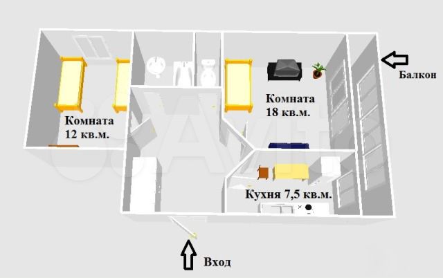 2-к. квартира, 50,4 м², 1/3 эт.