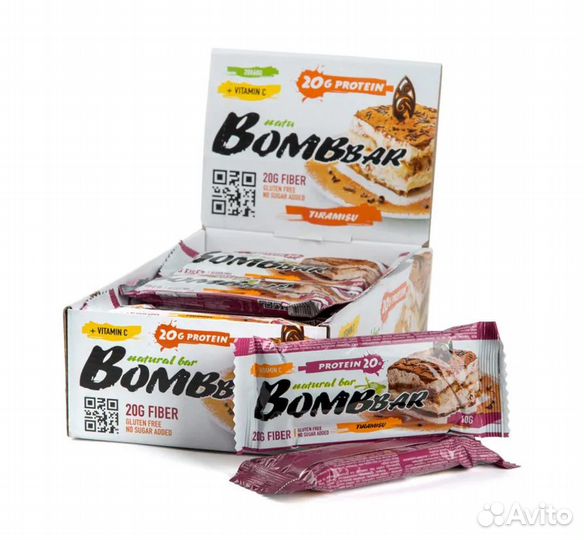 Протеиновый батончик Bombbar, тирамису, 60 г, 20 ш
