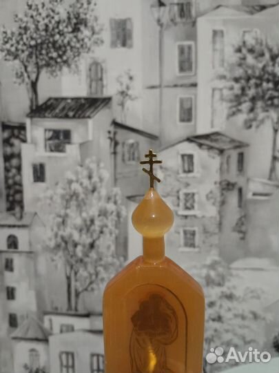 Икона- подсвечник Богородица каменная (селенит)