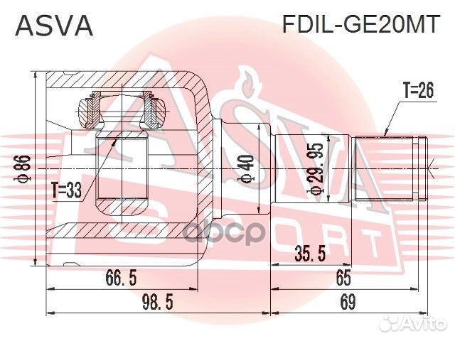 ШРУС внутренний левый 33x40x26 fdil-GE20MT asva