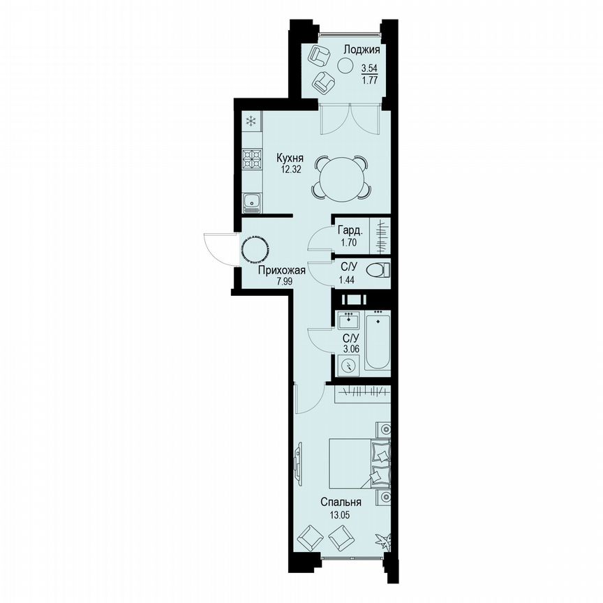 1-к. квартира, 41,3 м², 3/6 эт.