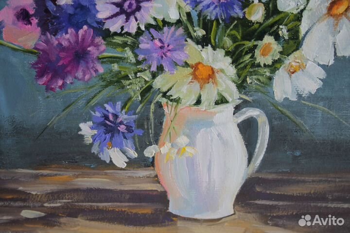 Картина маслом Полевой букет 35х25 двп