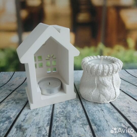 Подсвечник Домик из гипса