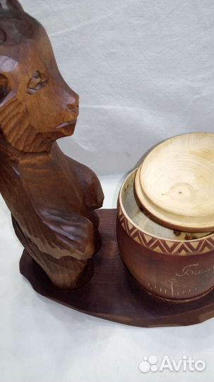 Сувенир СССР дерево Мишка с бочонком меда