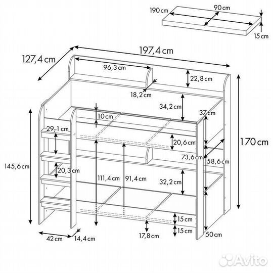 Двухъярусная белая кровать polini kids simple 5000