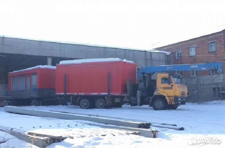 Перевозка бытовок, гаражей, вагончиков. Кран 8 т