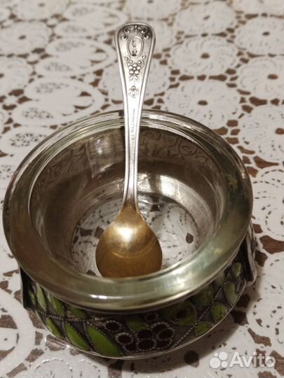 Солонка мельхиор с эмалью СССР