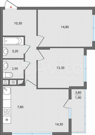 3-к. квартира, 67,8 м², 2/25 эт.