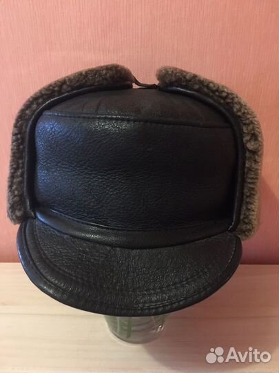 Мужская шапка -ушанка нат кожа и овчина