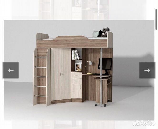 Детская кровать чердак со столом и шкафом б/у