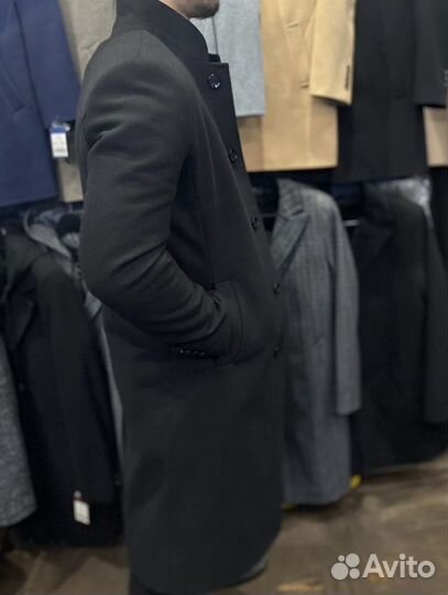 Пальто мужское черное длинное