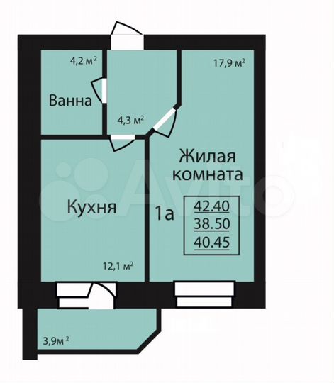 1-к. квартира, 40,5 м², 2/9 эт.