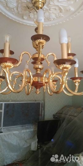 Люстра потолочная бу Испания, бронза с позолотой