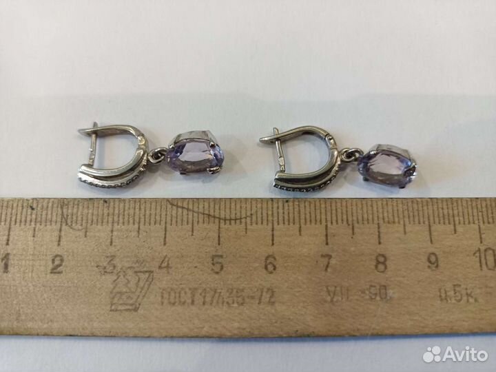 Серьги и кольцо с натуральным аметистом