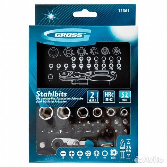 Набор бит и головок торцевых, 1/4, магнитный адапт