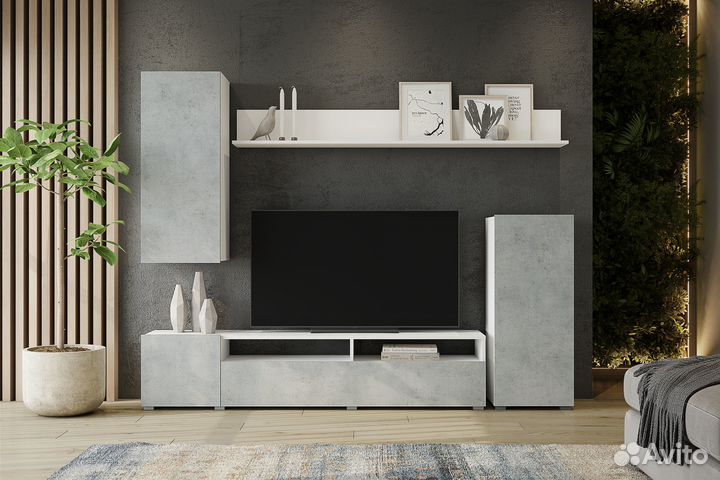 Гостиная Лира белый/бетон