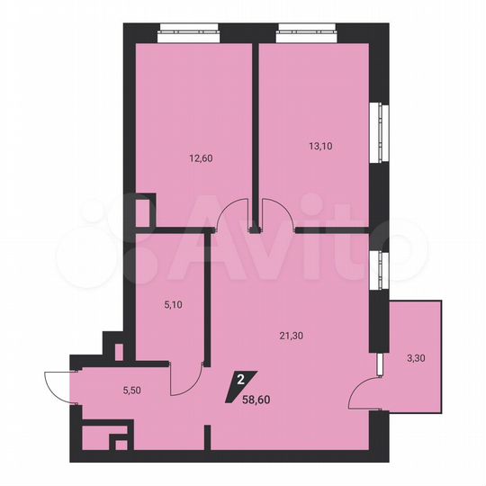 2-к. квартира, 58,6 м², 6/8 эт.
