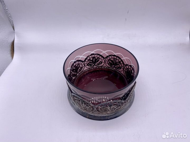 Ваза-конфетница, цветное стекло, мельхиор, СССР