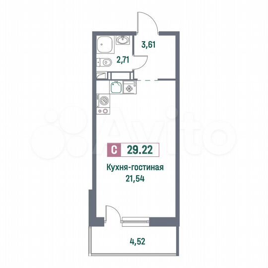 Квартира-студия, 29,2 м², 12/16 эт.