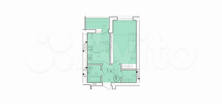 1-к. квартира, 38,8 м², 5/10 эт.