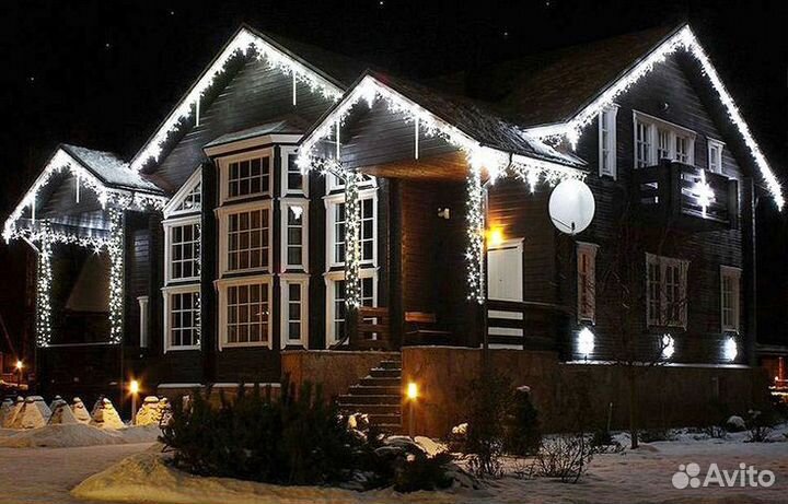Новогоднее украшение домов Подсветка гирлянды