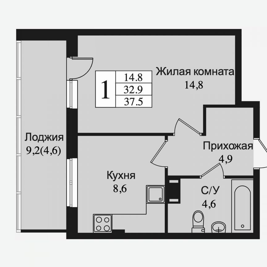1-к. квартира, 41,9 м², 5/15 эт.