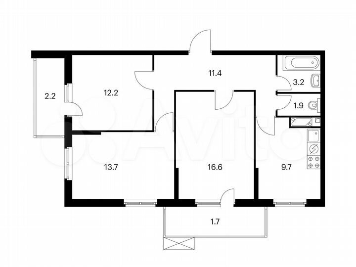 3-к. квартира, 72,6 м², 9/25 эт.