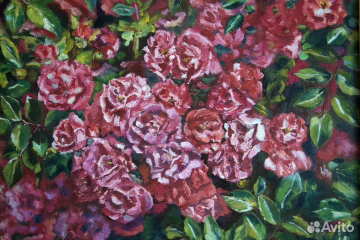 Картина маслом с розовыми цветами